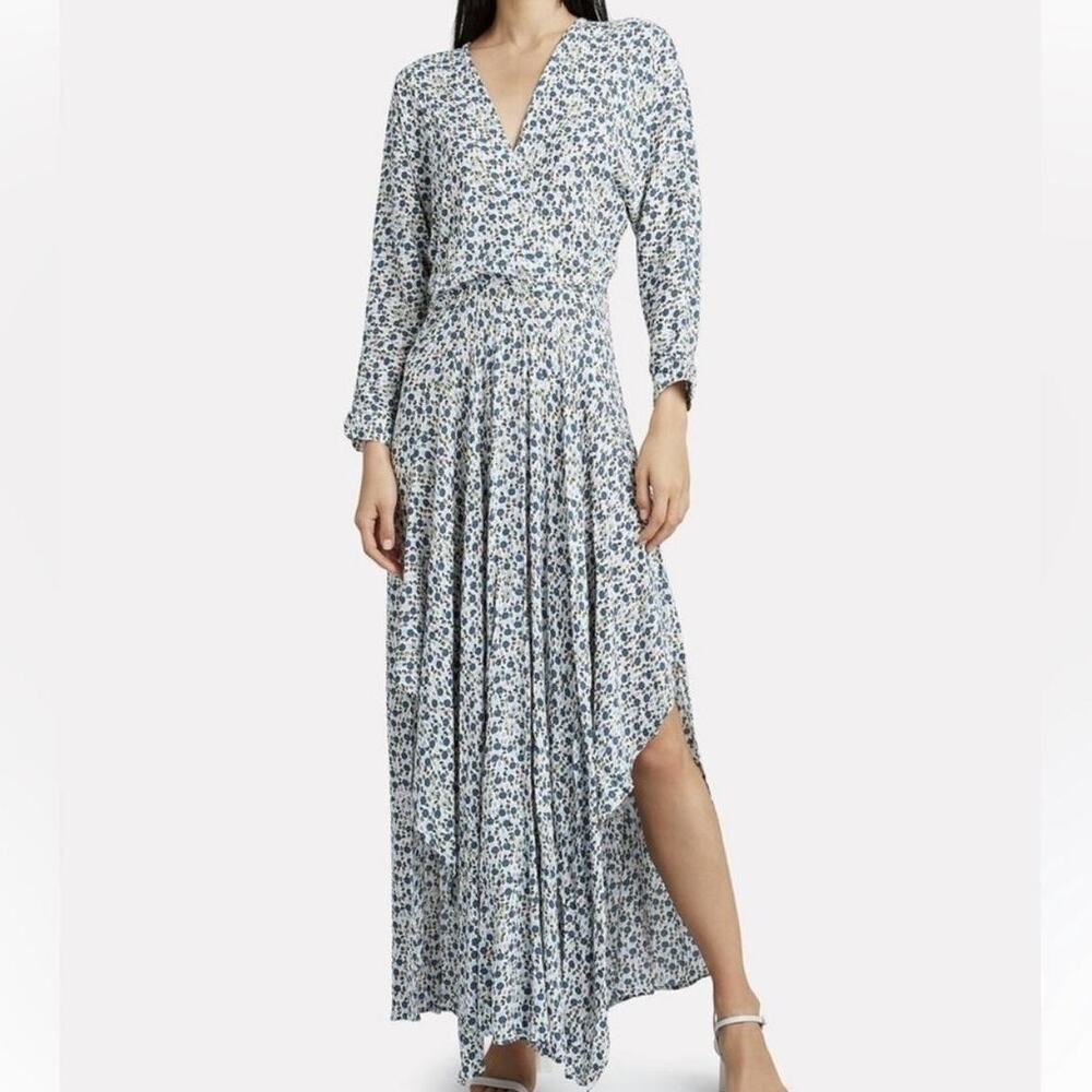 Poupette St Barth Ilona Floral Wrap Maxi Dress Small Blue Cottage Boho Prairie